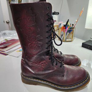 Doc Martens "Norah" Red Rouge Embossed Lace Up Boots